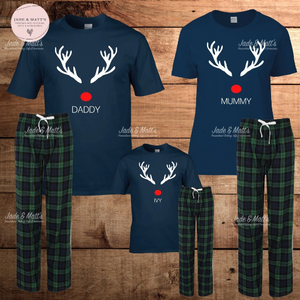 Christmas Tartan Pyjamas | Family sets Personalised | Navy/Green Tartan
