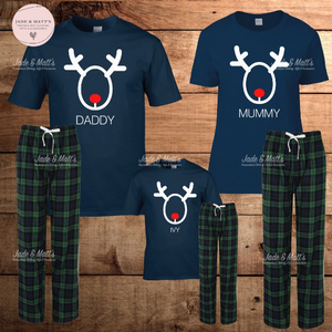 Christmas Tartan Pyjamas | Family sets Personalised | Navy/Green Tartan