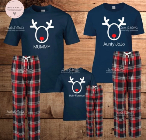 Christmas Tartan Pyjamas | Family sets Personalised | Navy/Red Tartan