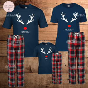 Christmas Tartan Pyjamas | Family sets Personalised | Navy/Red Tartan