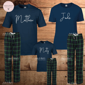 Personalised Tartan Pyjamas | Family sets Personalised | Navy/Green Tartan