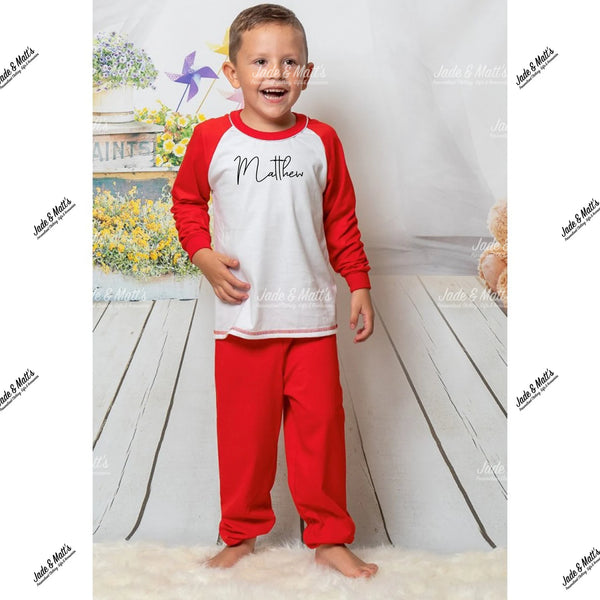 Family Matching Pyjamas | Personalised Red cotton Set