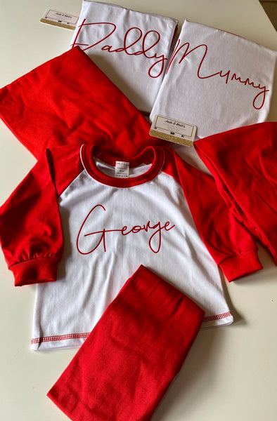 Family Matching Pyjamas | Personalised Red cotton Set
