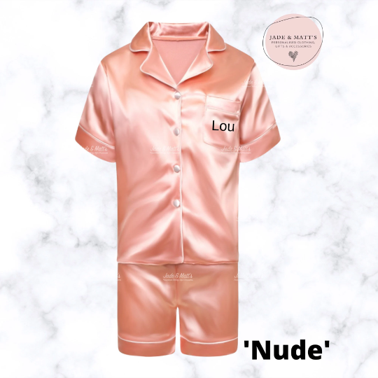 Satin Pyjama set | Children's | Chest Pocket + Back Personalisation