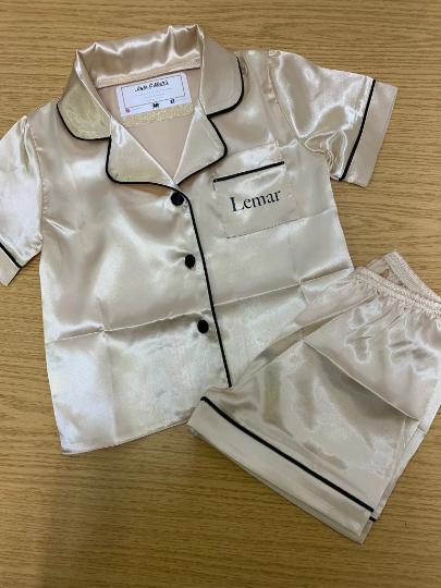 Satin Pyjama set | Children's | Chest Pocket + Back Personalisation