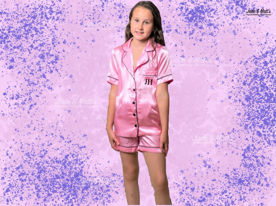 Satin Pyjama set | Children's | Chest Pocket + Back Personalisation