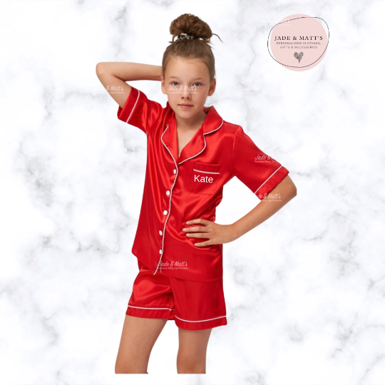 Satin Pyjama set | Children's | Chest Pocket + Back Personalisation